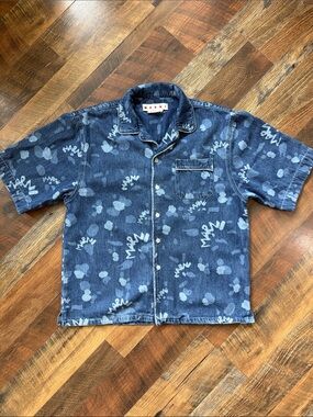 Marni 2024 Graffiti Print Denim Camp Shirt Size 46 Made in Italy